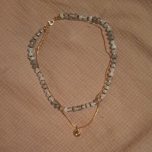 Chic Gold and Light Blue Beaded Necklace